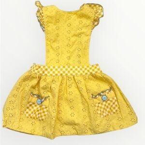 Matilda Jane Coveralls Dress Kids Size 4Yellow Aline Sleeveless Eyelet Pockets